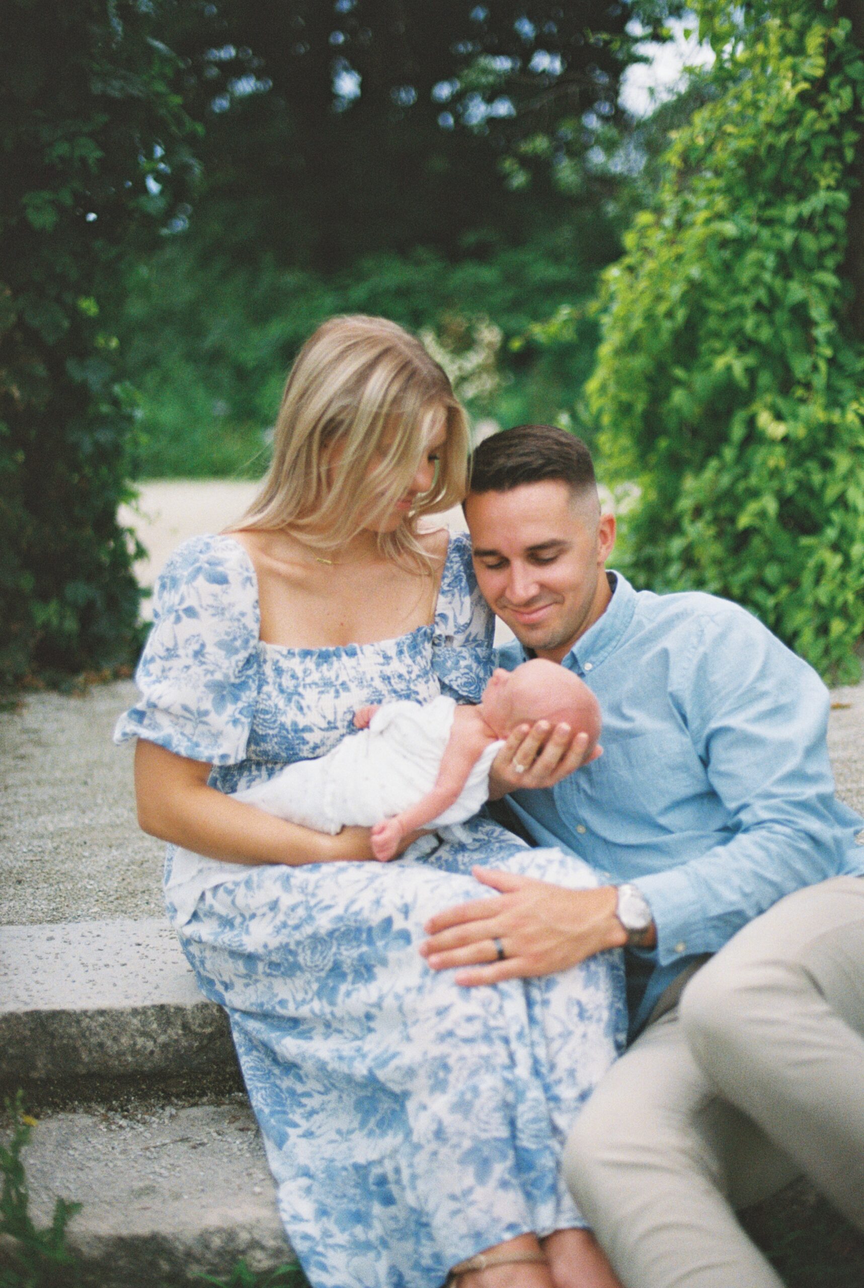 Newborn photography session in Southeast Wisconsin botanical garden.