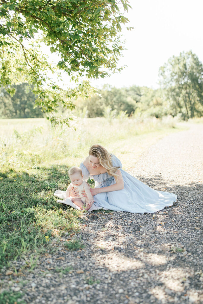 Mother and baby playing outdoor WI session 
